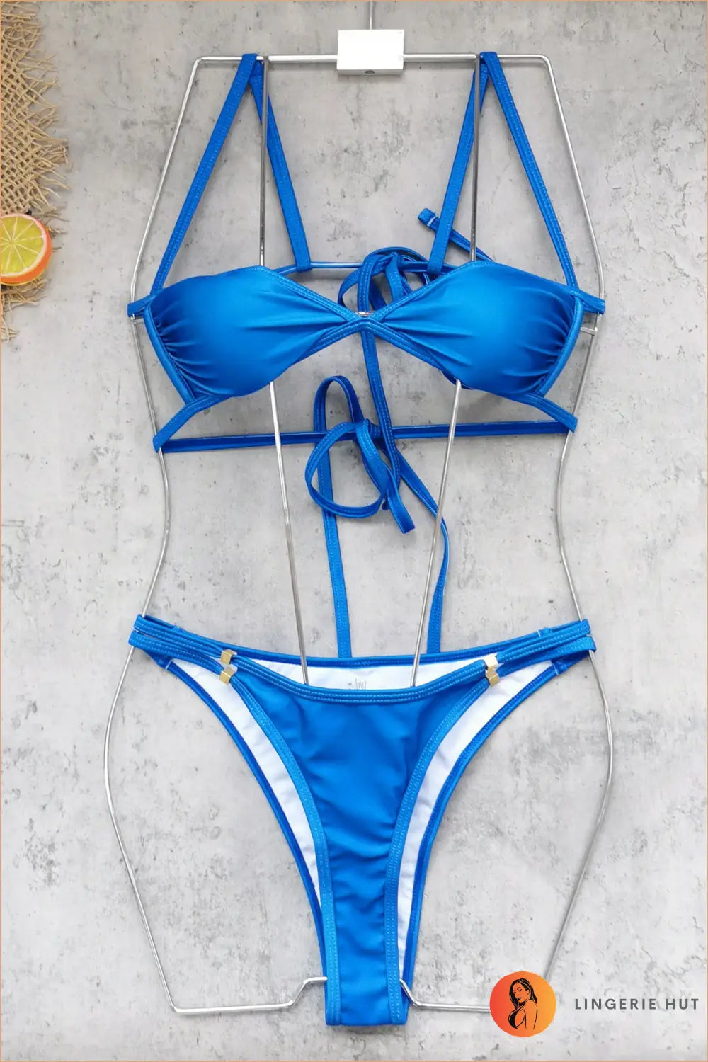 Satin Twist-front Bikini Set with Thin Straps - Tide Line Glow - s / Blue - Beachwear • Boho • just in • Polyester