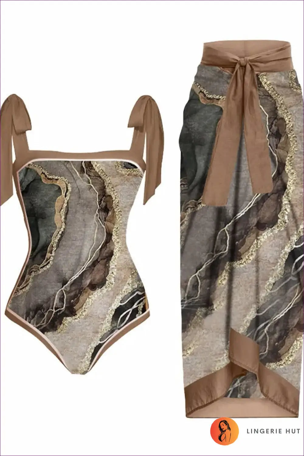 Scale-print Swimsuit with Tie-waist Sarong - Island Escape - s / Figure 6 - Swimwear - Beachwear • Boho • co Ord