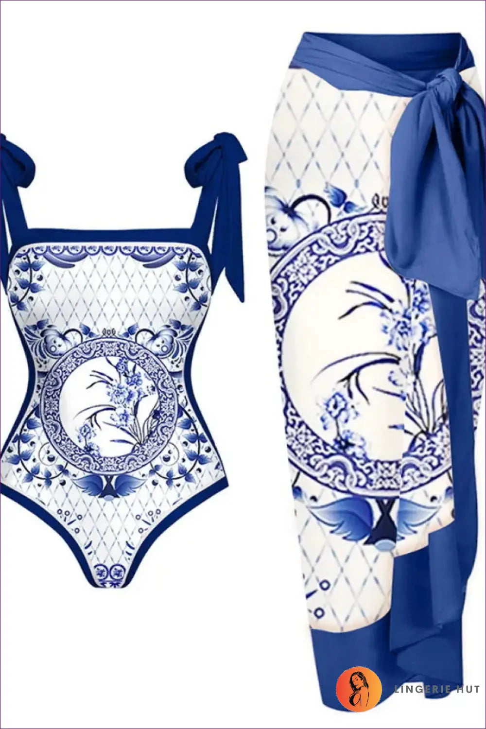 Scale-print Swimsuit with Tie-waist Sarong - Island Escape - Swimwear - Beachwear • Boho • co Ord • Cover Up