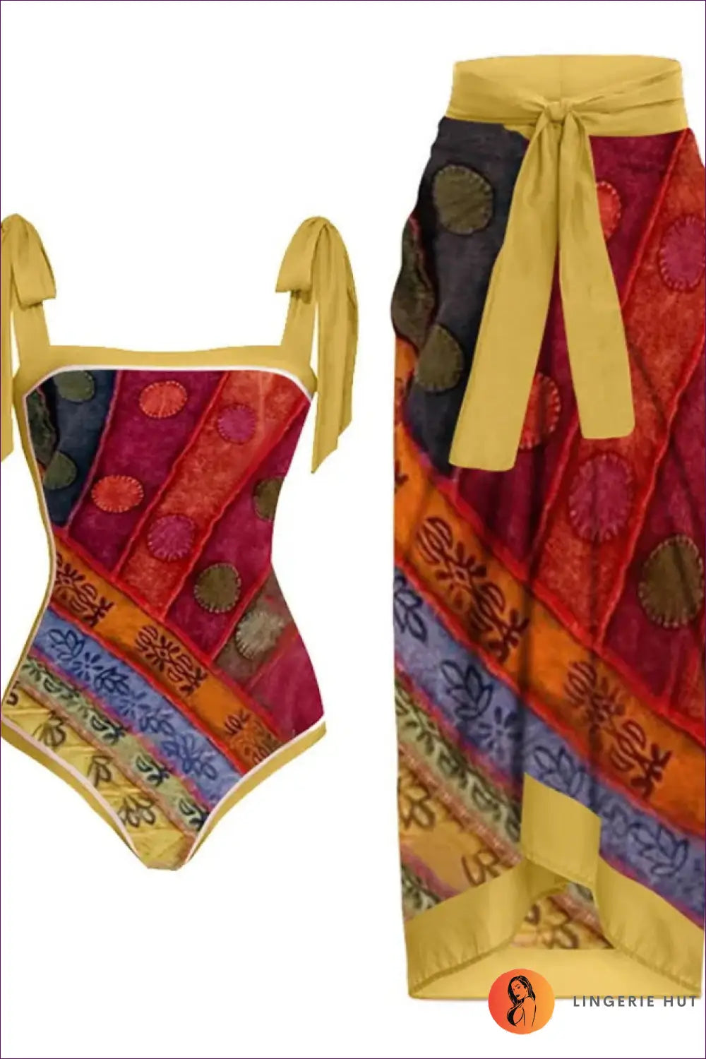 Scale-print Swimsuit with Tie-waist Sarong - Island Escape - s / Figure 14 - Swimwear - Beachwear • Boho • co Ord