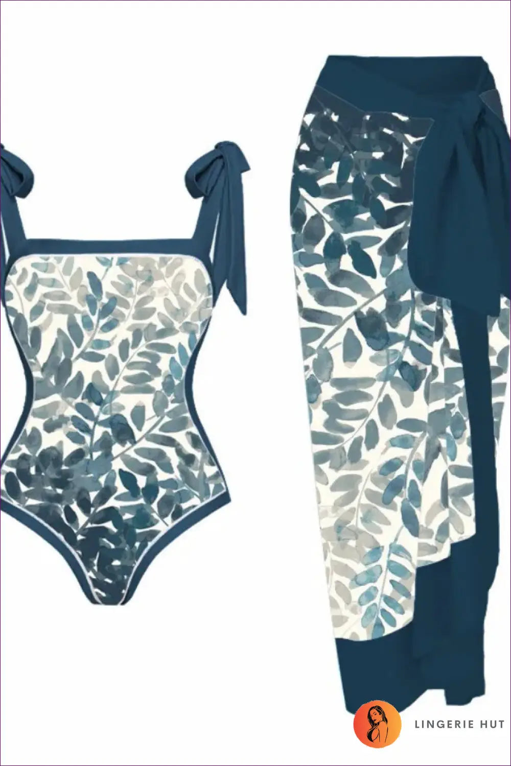 Scale-print Swimsuit with Tie-waist Sarong - Island Escape - s / Figure 4 - Swimwear - Beachwear • Boho • co Ord