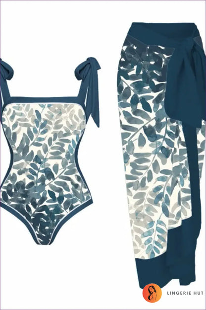 Scale-print Swimsuit with Tie-waist Sarong - Island Escape - s / Figure 4 - Swimwear - Beachwear • Boho • co Ord