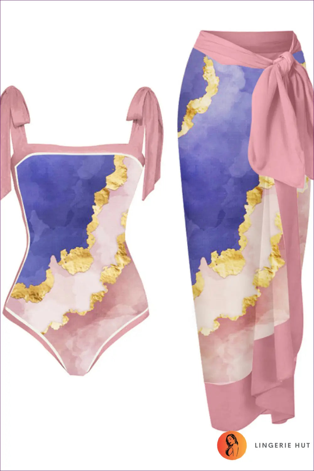 Scale-print Swimsuit with Tie-waist Sarong - Island Escape - s / Figure 7 - Swimwear - Beachwear • Boho • co Ord