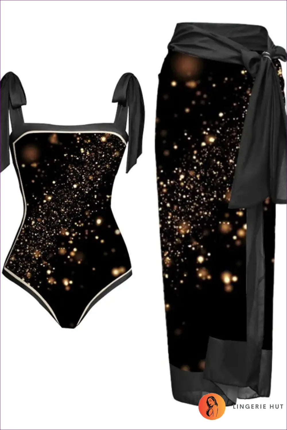 Scale-print Swimsuit with Tie-waist Sarong - Island Escape - s / Figure 15 - Swimwear - Beachwear • Boho • co Ord