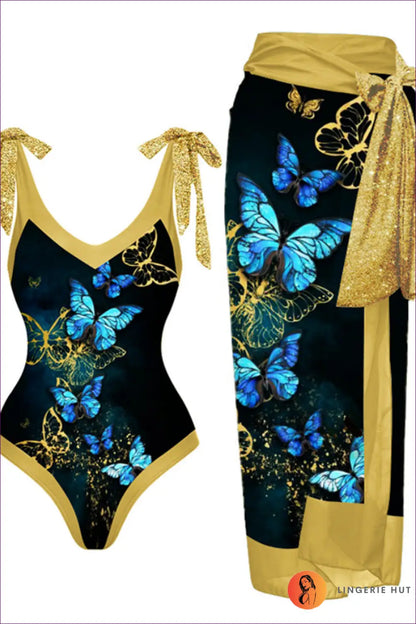 Scale-print Swimsuit with Tie-waist Sarong - Island Escape - Swimwear - Beachwear • Boho • co Ord • Cover Up