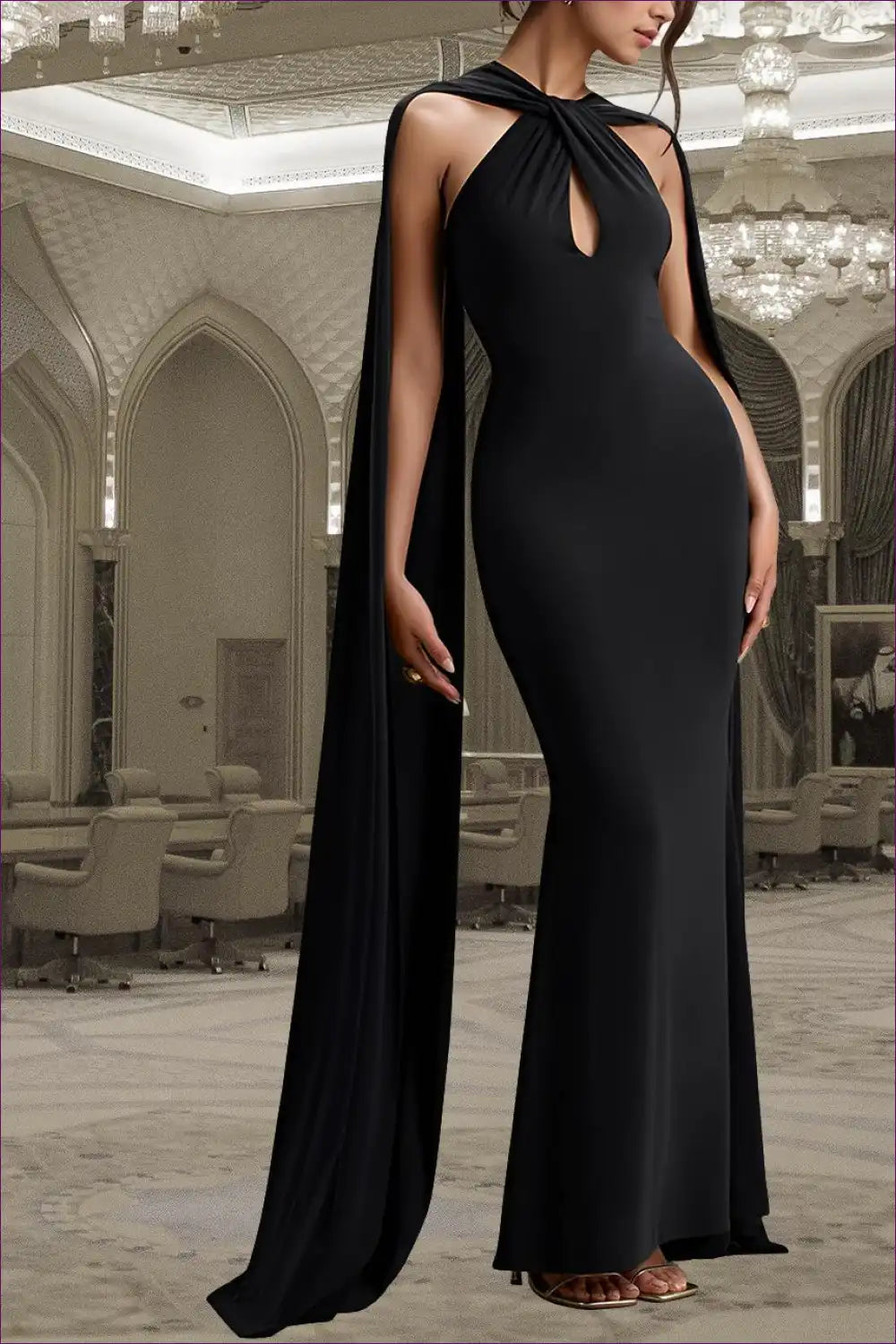 Scarf-detail Bodycon Maxi Dress for Formal Evenings - Sculpted Elegance Bodycon, Evening Wear, Formal Maxi,