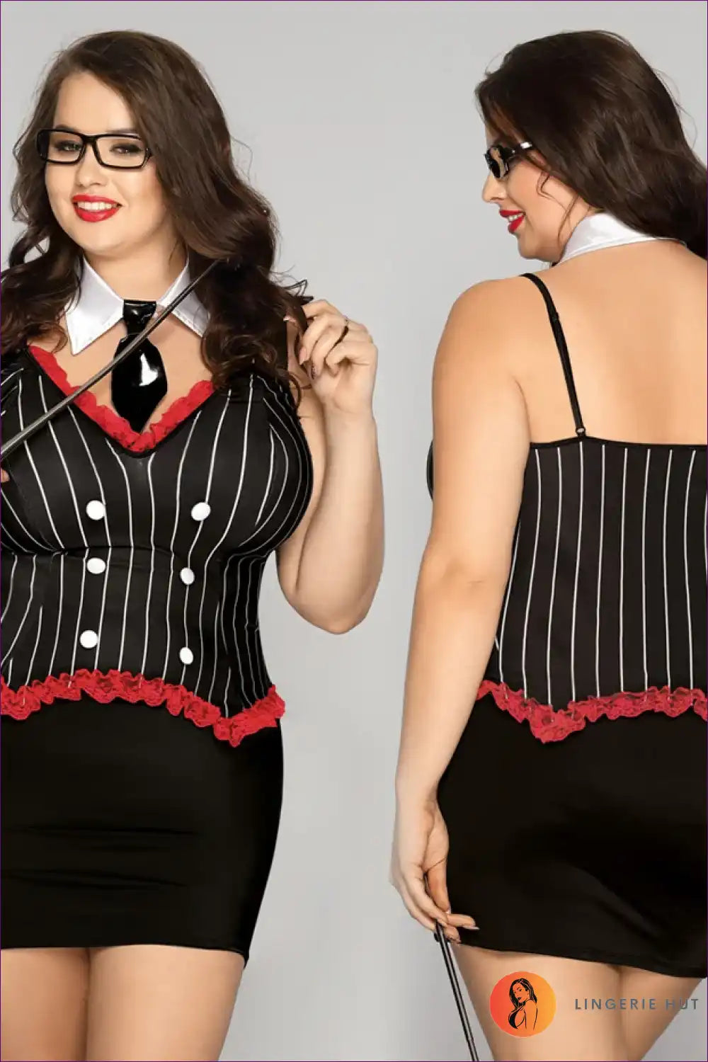 School Girl Costume with Faux Leather Skirt - Statement Night Fun for Boudoir, Costume, Evening Wear,