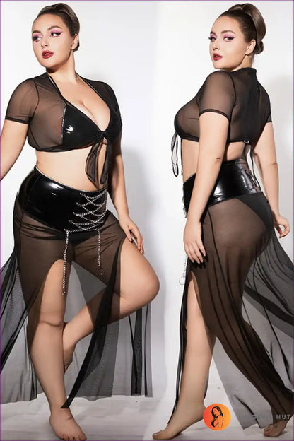 School Girl Costume with Faux Leather Skirt - Statement Night Fun for Boudoir, Costume, Evening Wear,