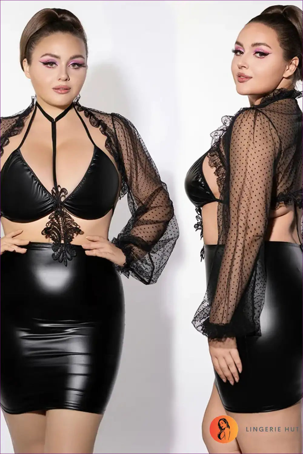 School Girl Costume with Faux Leather Skirt - Statement Night Fun for Boudoir, Costume, Evening Wear,