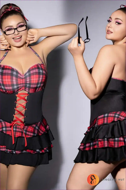 School Girl Costume with Faux Leather Skirt - Statement Night Fun for Boudoir, Costume, Evening Wear,