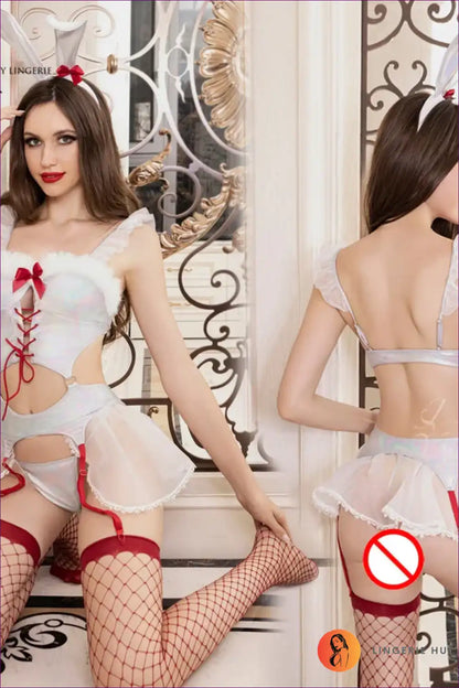 School Girl Costume with Plaid Top & Skirt Set - Sassy Nostalgia Remix for Boudoir, Corset, Costume, Halter,