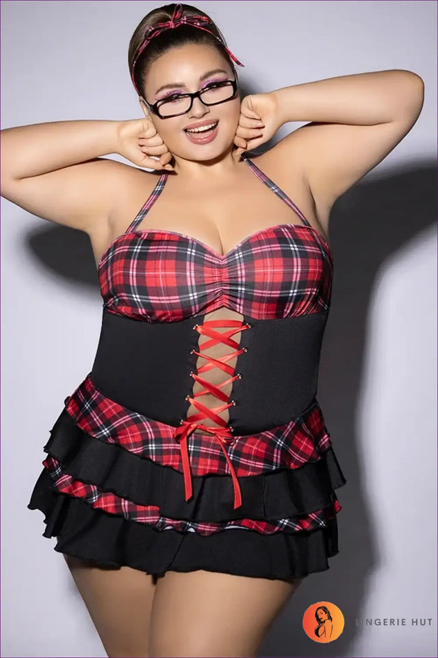 Schoolgirl Costume with Lace-Up Corset Front - Daring Confidence