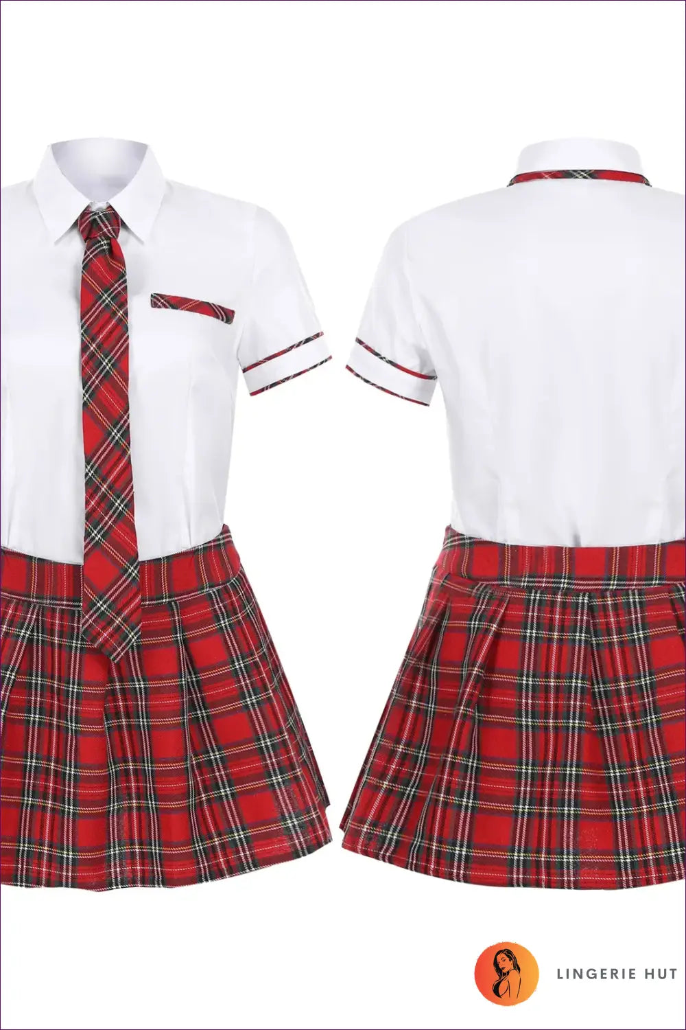 Schoolgirl Costume with Necktie Uniform Set - Honor Roll Chic - Red / s - Halloween • just in • Party • Role Play