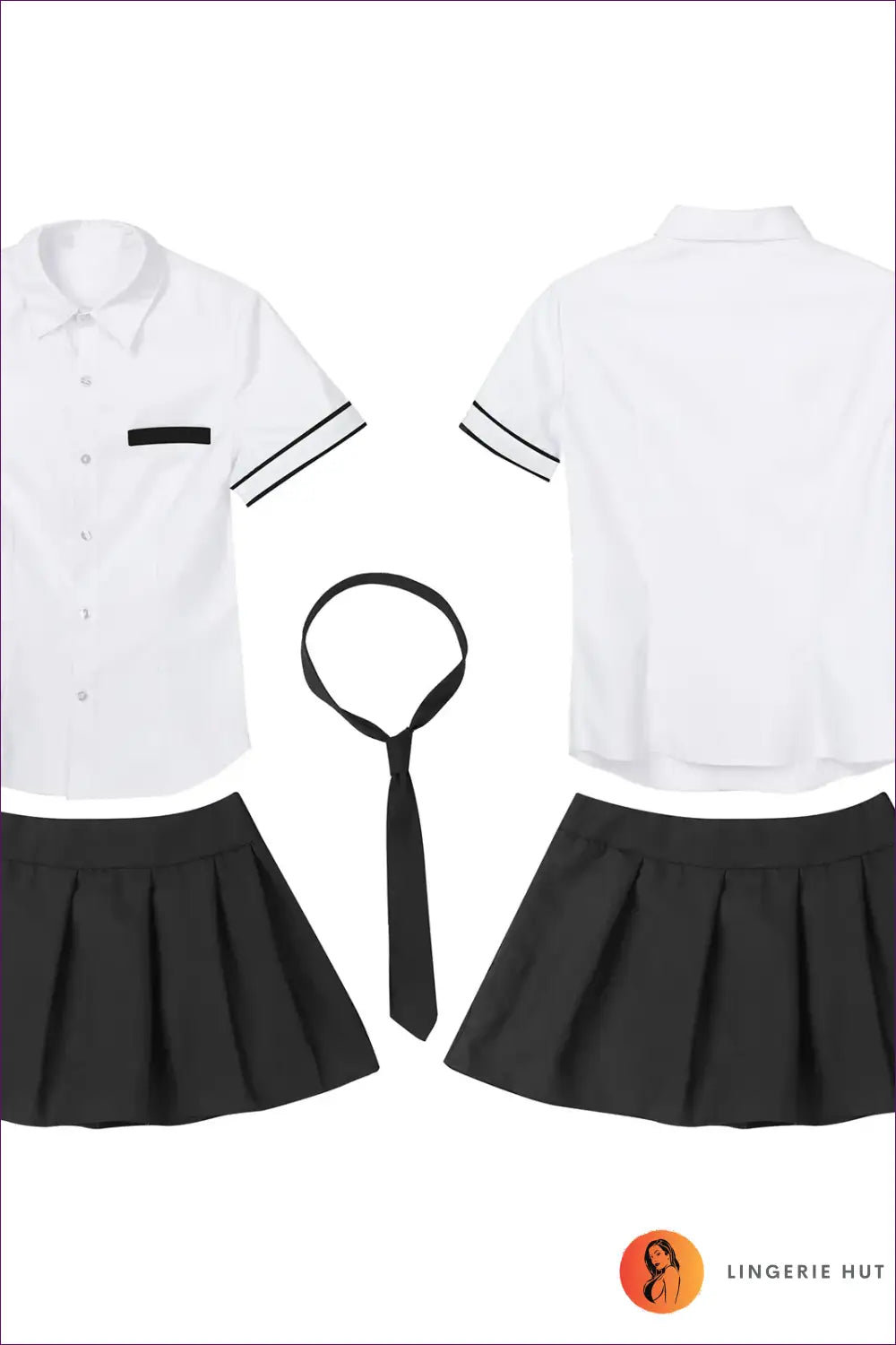Schoolgirl Costume with Necktie Uniform Set - Honor Roll Chic - Black / s - Halloween • just in • Party • Role Play