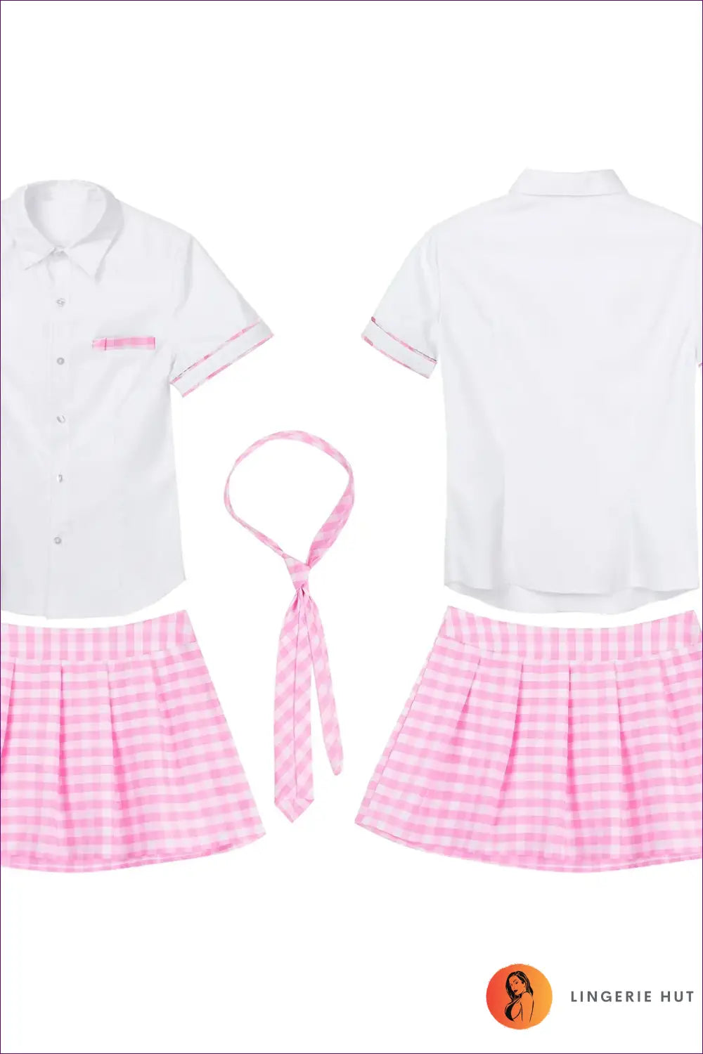 Schoolgirl Costume with Necktie Uniform Set - Honor Roll Chic - Pink / s - Halloween • just in • Party • Role Play