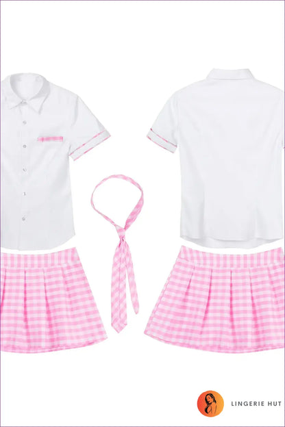 Schoolgirl Costume with Necktie Uniform Set - Honor Roll Chic - Pink / s - Halloween • just in • Party • Role Play