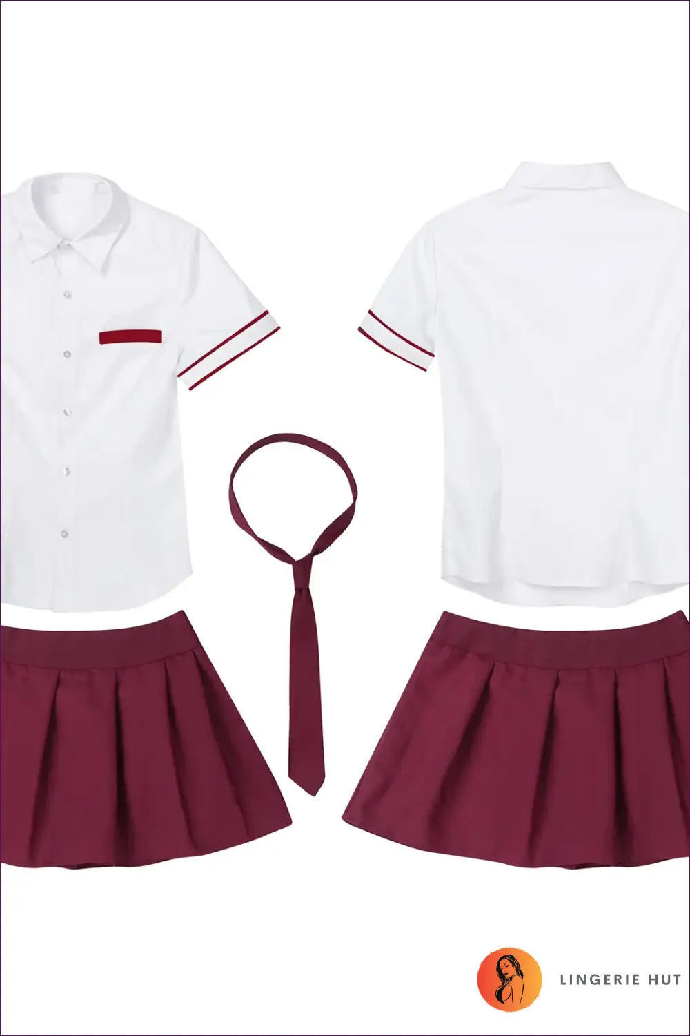 Schoolgirl Costume with Necktie Uniform Set - Honor Roll Chic - Burgundy / s - Halloween • just in • Party • Role Play