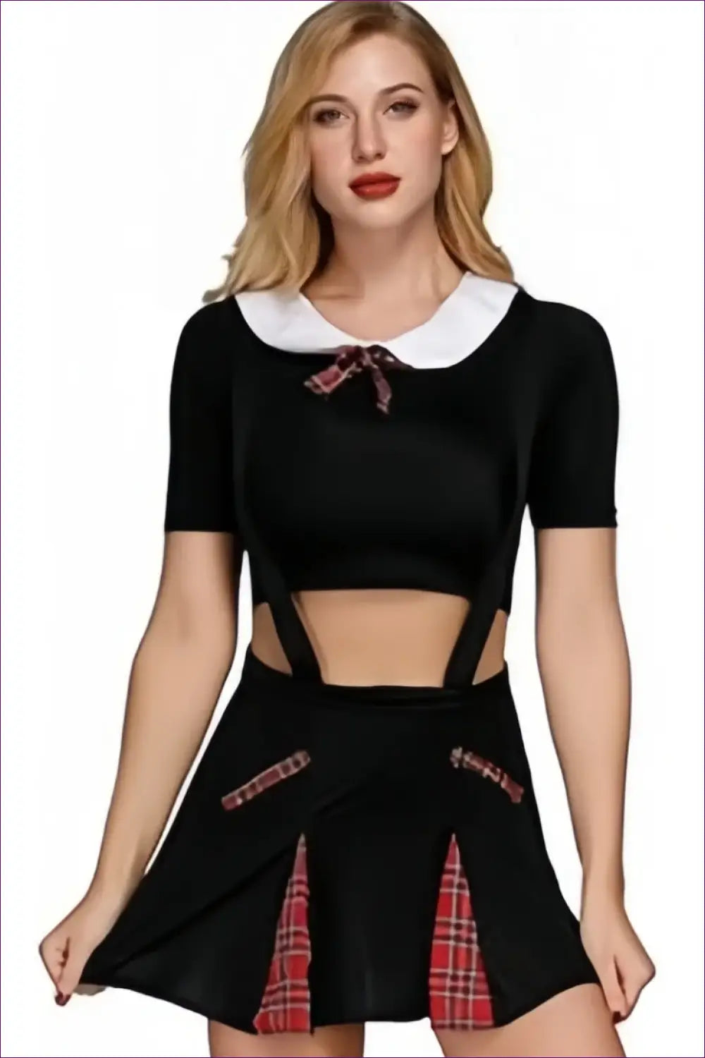 Schoolgirl Costume with Plaid Bow Tie Collar - Preppy Rebel - Ed1871 / s - Halloween • just in • Party • Role Play