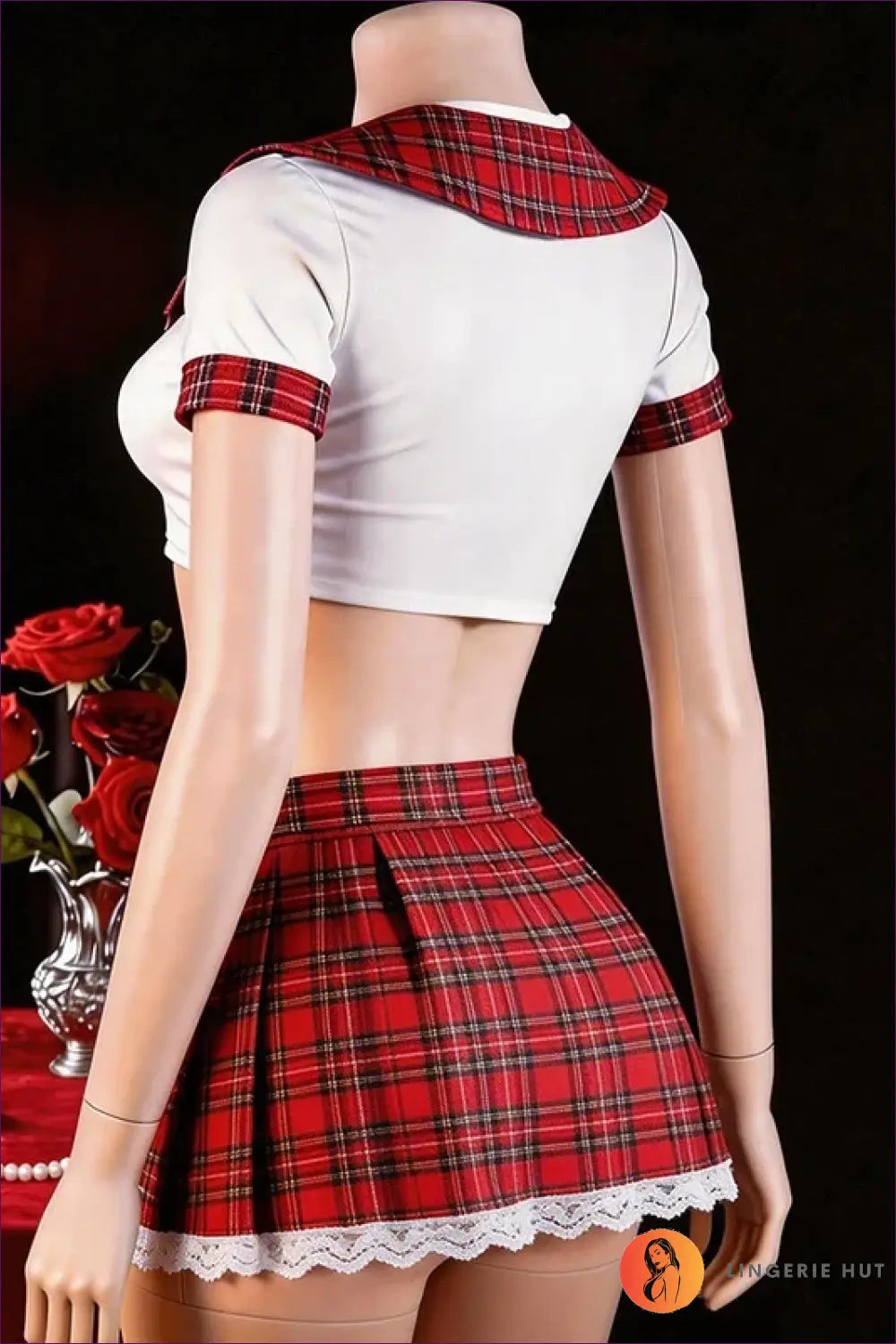 Schoolgirl Costume with Plaid Collar Crop Top - Marks Charm - Halloween • just in • Party • Role Play - Lingerie Hut