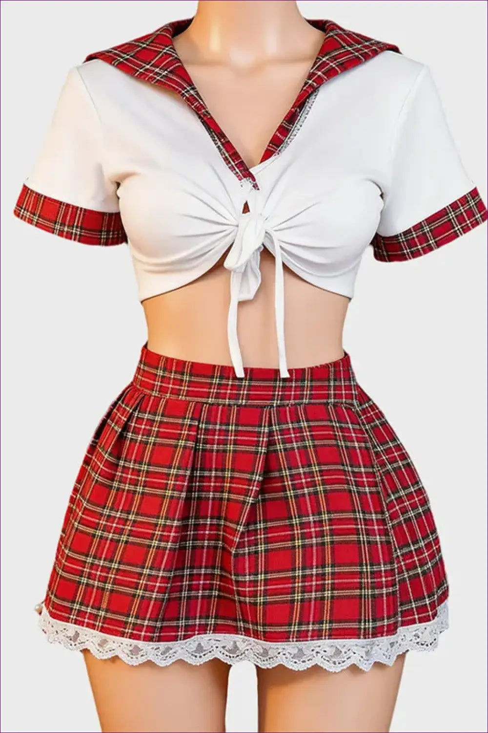 Schoolgirl Costume with Plaid Collar Crop Top - Marks Charm - Halloween • just in • Party • Role Play - Lingerie Hut