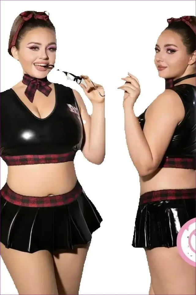 Schoolgirl Costume with Plaid Halter Crop - Flirty Confidence