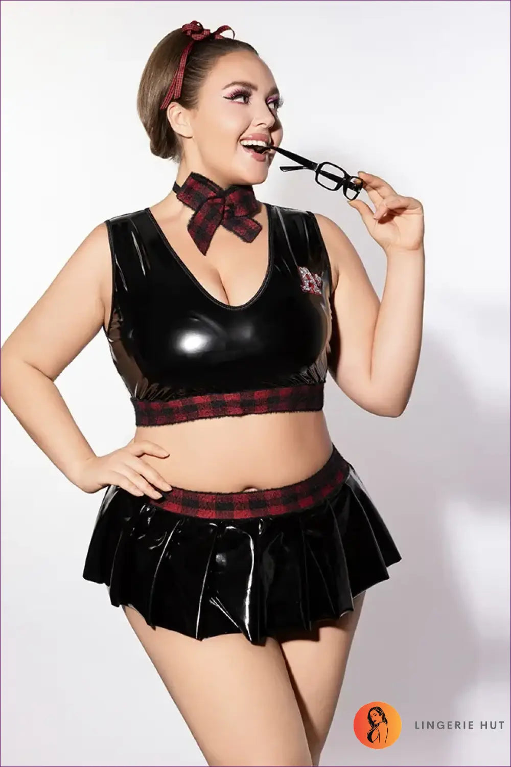 Schoolgirl Costume with Plaid Halter Crop - Flirty Confidence - 01 / Xxl - Halloween • just in • Party • Role Play
