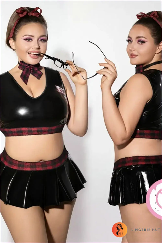Schoolgirl Costume with Plaid Halter Crop - Flirty Confidence
