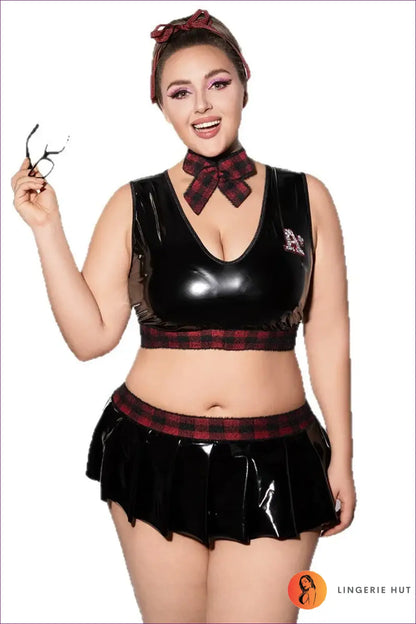 Schoolgirl Costume with Plaid Halter Crop - Flirty Confidence - 01 / Xxl - Halloween • just in • Party • Role Play
