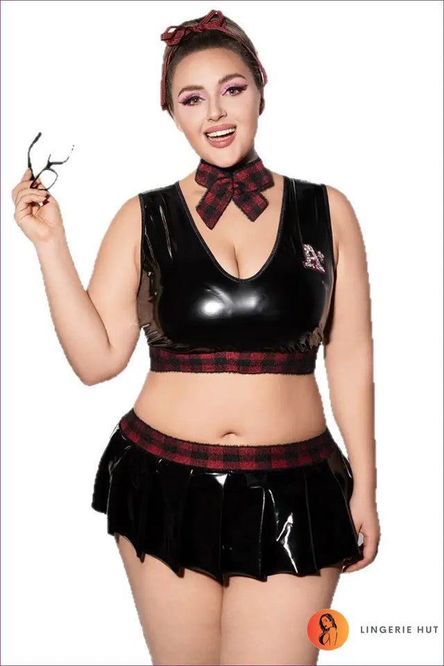 Schoolgirl Costume with Plaid Halter Crop - Flirty Confidence