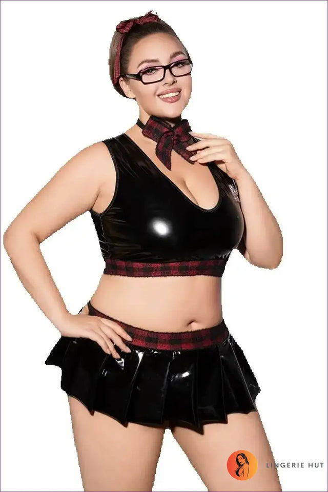 Schoolgirl Costume with Plaid Halter Crop - Flirty Confidence