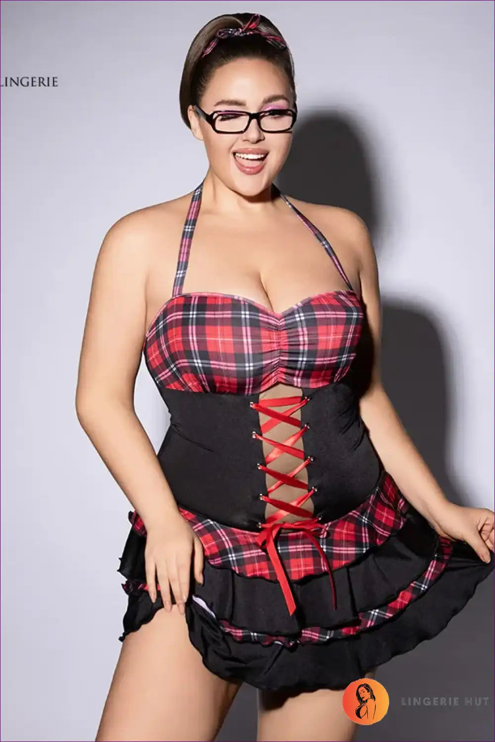 Schoolgirl Costume with Plaid Skirt - Flirty Throwback Energy for Boudoir, Clubwear, Costume, Halloween,