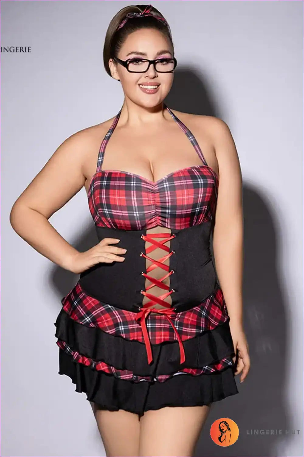 Schoolgirl Costume with Plaid Skirt - Flirty Throwback Energy for Boudoir, Clubwear, Costume, Halloween,