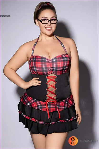 Schoolgirl Costume with Plaid Skirt - Flirty Throwback Energy for Boudoir, Clubwear, Costume, Halloween,