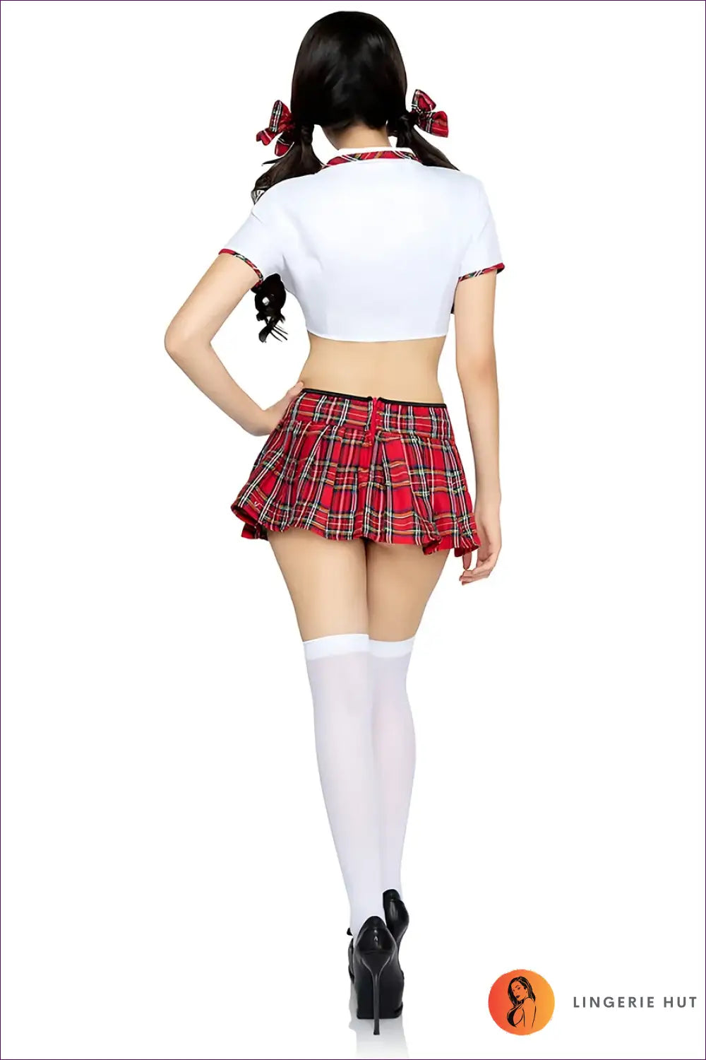 Schoolgirl Costume with Plaid Tie Neck Detail - Pigtail Perfect - Halloween • just in • Party • Role Play - Lingerie Hut