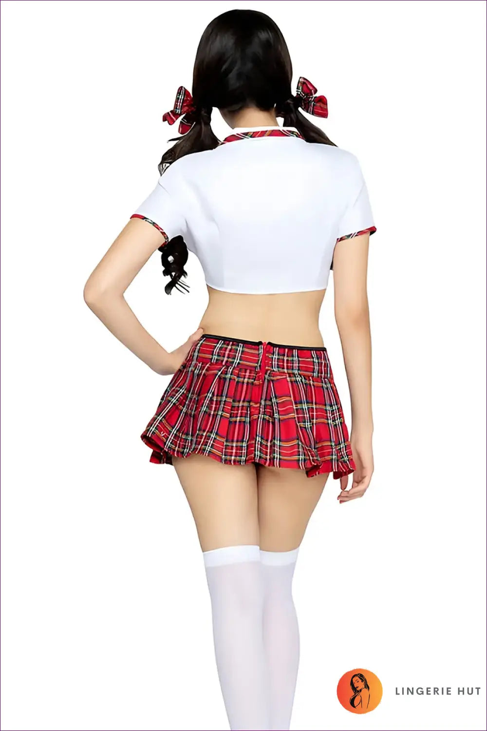 Schoolgirl Costume with Plaid Tie Neck Detail - Pigtail Perfect - Halloween • just in • Party • Role Play - Lingerie Hut