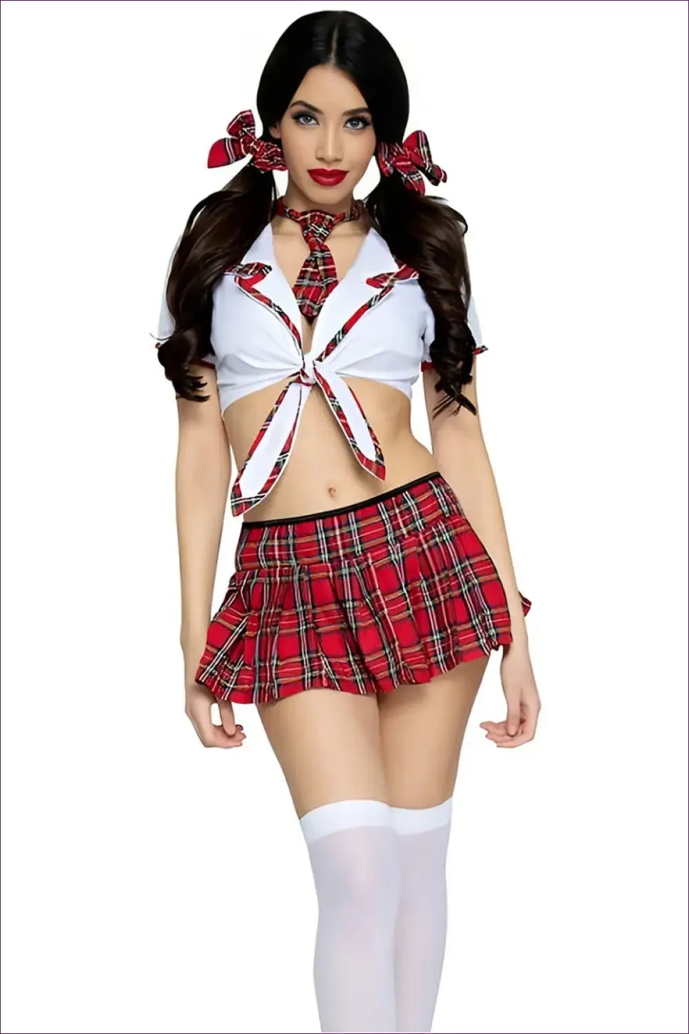 Schoolgirl Costume with Plaid Tie Neck Detail - Pigtail Perfect - Halloween • just in • Party • Role Play - Lingerie Hut