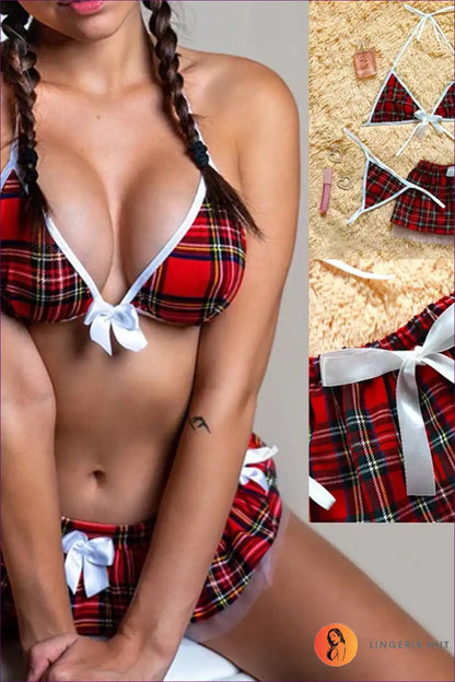 Schoolgirl Costume Set with Lace Trim Skirt - Playful Nostalgia for Boudoir, Costume, Crop, just In, Lace