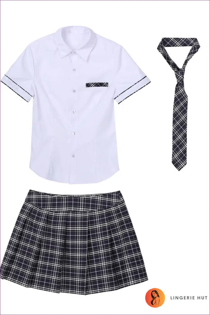 Schoolgirl Costume Set with Mini Skirt - Classic Play Vibe - White Navy Blue / s - Outfit - Lingerie Hut - Everyday