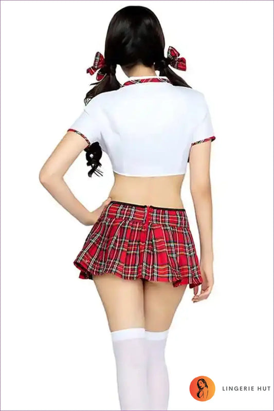 Schoolgirl Costume with Tie Front Blouse and Pleated Skirt - Flirty Spirit - 01 / one Size - Outfit Set - Mini • Night