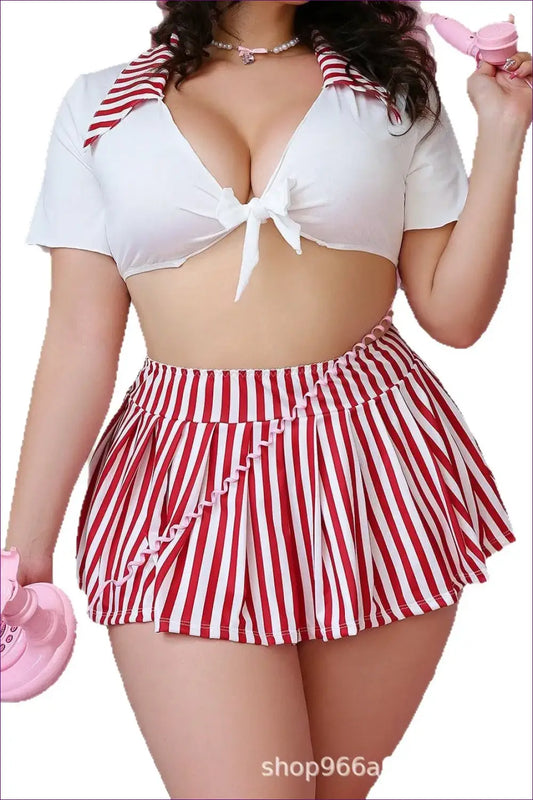 Schoolgirl Costume with Tie Front Crop Top - Playful Confidence - Halloween • just in • Party • Role Play - Lingerie Hut