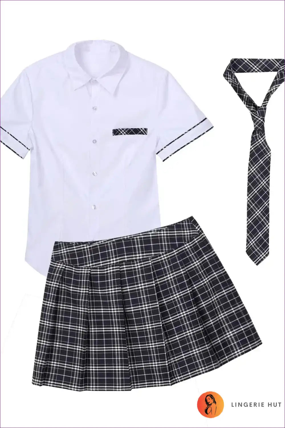 Schoolgirl Uniform Costume with Shirt & Plaid Skirt - Cosplay Classic for Casual, Costume, Everyday, Floral,