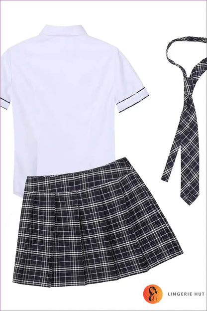 Schoolgirl Uniform Costume with Shirt & Plaid Skirt - Cosplay Classic for Casual, Costume, Everyday, Floral,