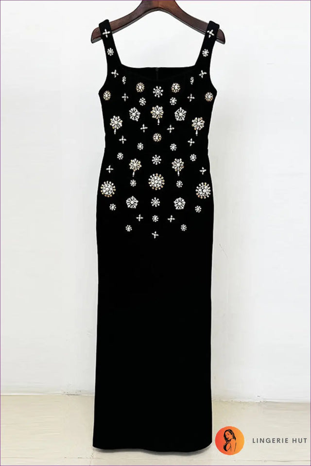 Scoop Neck Beaded Maxi Dress - Rhinestone Bodice