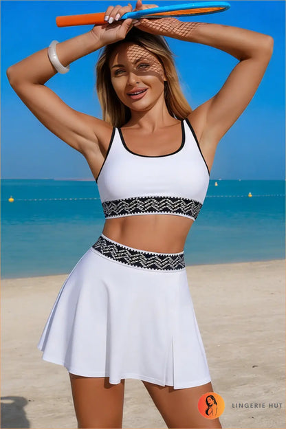 Scoop Neck Bralette with Wrap Swim Skirt Set - Active Getaway - m / White - Bikini - Beachwear • Boho • just in • Sexy