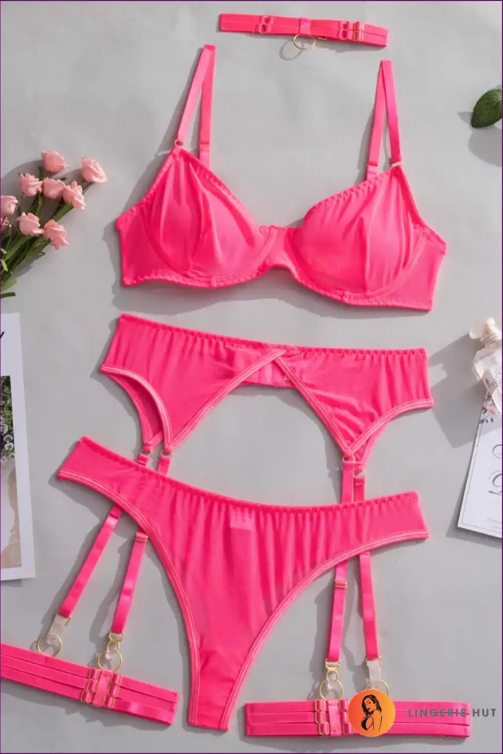 Elevate Your Wardrobe With The Sculpted Elegance Four-piece Bra Set From Lingerie Hut. Mesh Comfort, Slimming