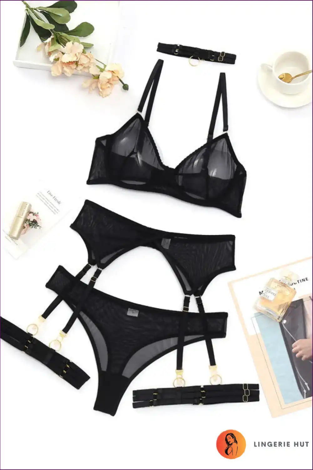 Elevate Your Wardrobe With The Sculpted Elegance Four-piece Bra Set From Lingerie Hut. Mesh Comfort, Slimming