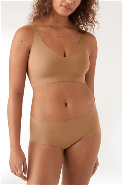 Seamless one Piece Wireless Bra and Hipster Set - Sleep to Street for All Season, Set, Casual, Cotton,