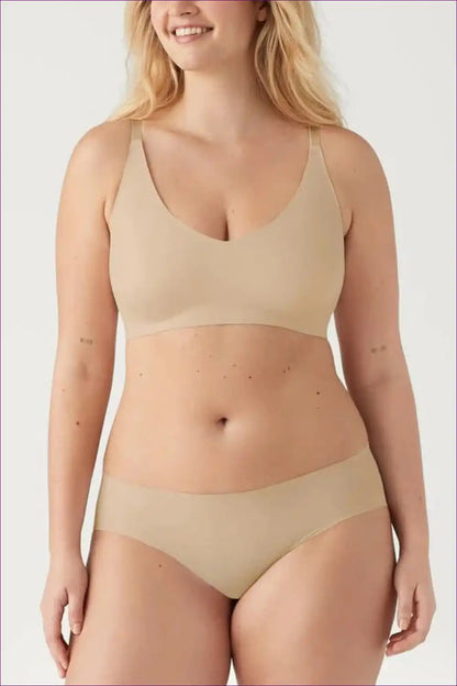 Seamless v Neck Bra Set with Cross Back - Everyday Freedom for Bra, Set, Casual, Everyday,
