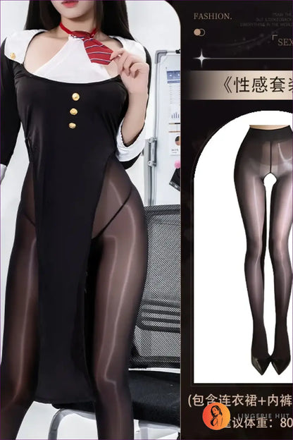 Secretary Costume with Sheer Leg Slit - Bold Office Command - 02 / one Size - just in • Party • Role Play • Theme