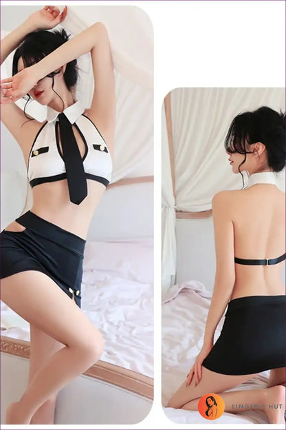 Secretary Uniform Cosplay Set with Tie Top - Effortless Boss Vibes for Boudoir, Costume, Crop, Date Night,